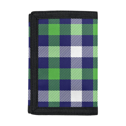Green Blue And White Buffalo Plaid Print Trifold Wallet