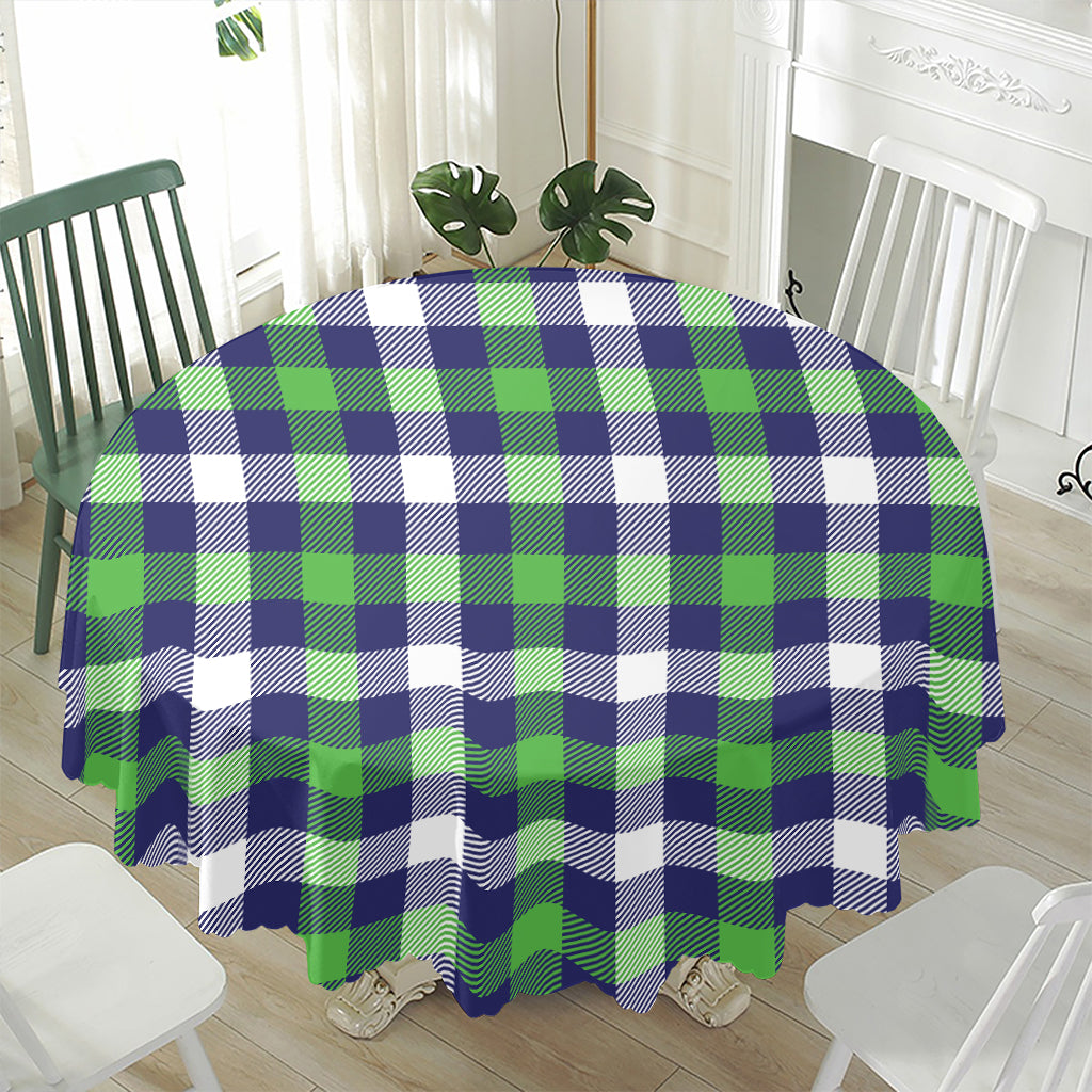 Green Blue And White Buffalo Plaid Print Waterproof Round Tablecloth