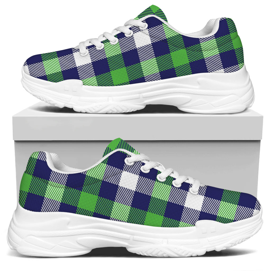Green Blue And White Buffalo Plaid Print White Chunky Shoes