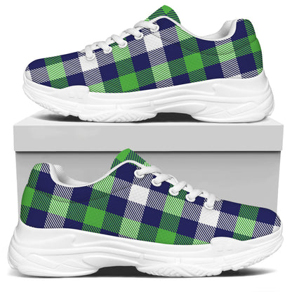Green Blue And White Buffalo Plaid Print White Chunky Shoes