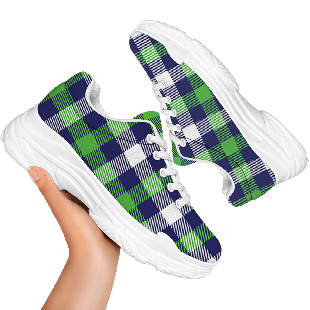 Green Blue And White Buffalo Plaid Print White Chunky Shoes