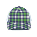 Green Blue And White Buffalo Plaid Print White Mesh Trucker Hat