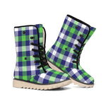 Green Blue And White Buffalo Plaid Print Winter Boots