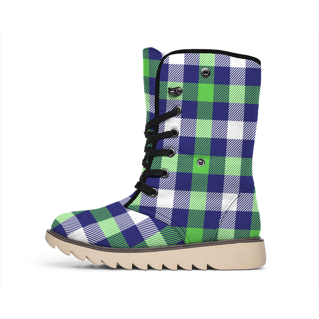 Green Blue And White Buffalo Plaid Print Winter Boots