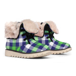 Green Blue And White Buffalo Plaid Print Winter Boots