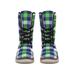 Green Blue And White Buffalo Plaid Print Winter Boots