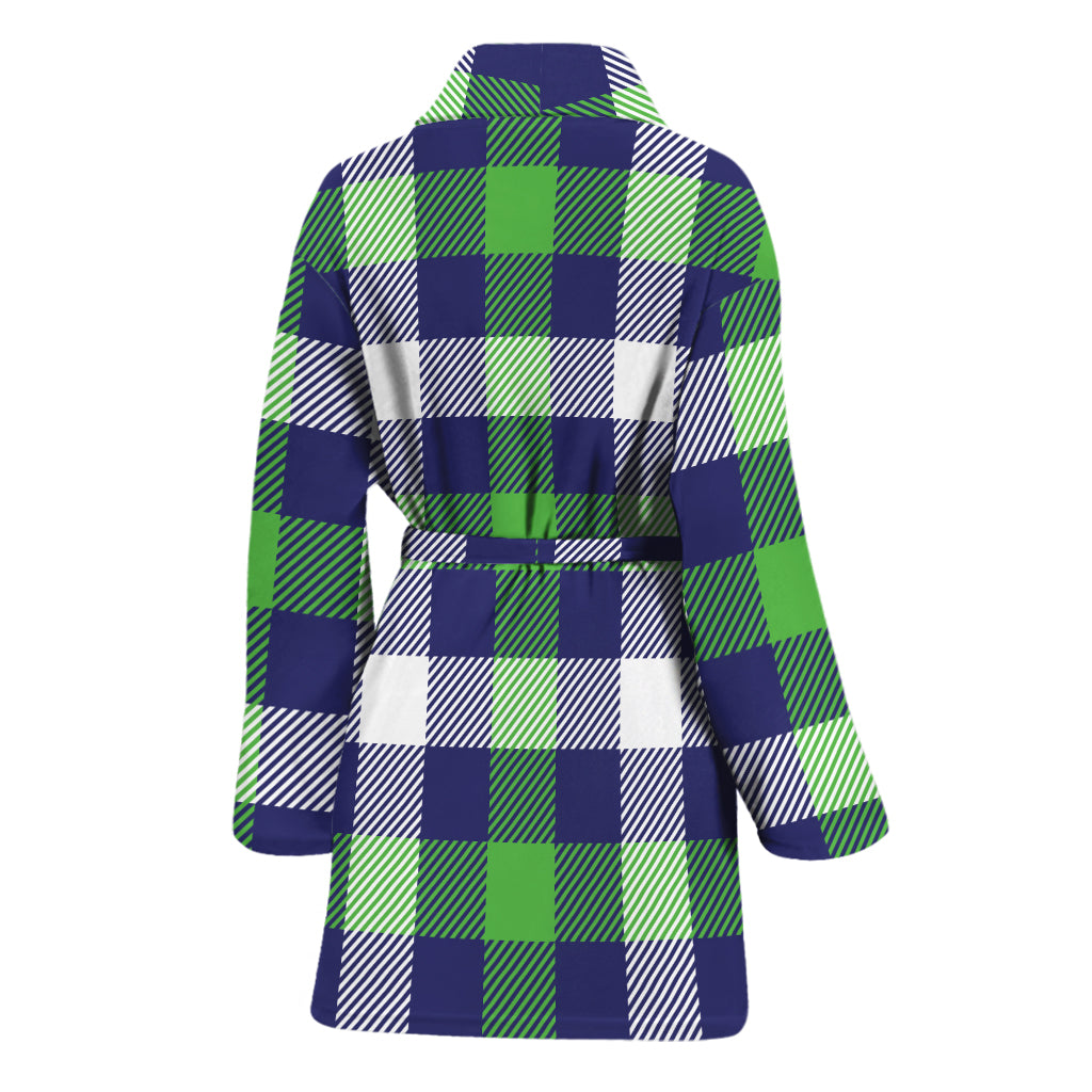 Green Blue And White Buffalo Plaid Print Women's Bathrobe