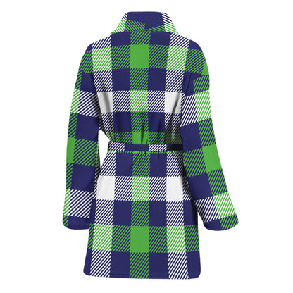 Green Blue And White Buffalo Plaid Print Women's Bathrobe
