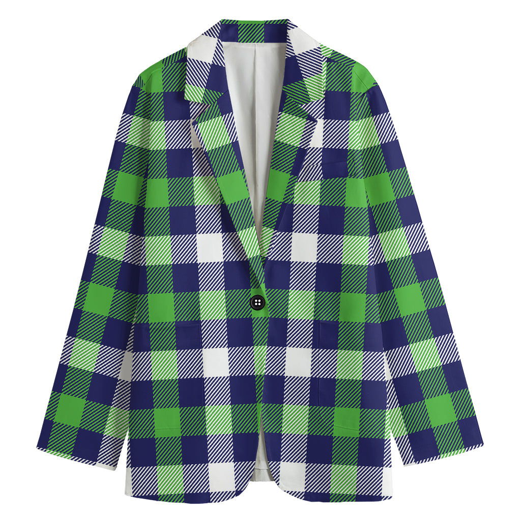 Green Blue And White Buffalo Plaid Print Women's Blazer
