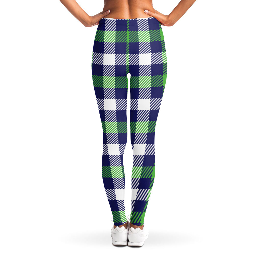 Green Blue And White Buffalo Plaid Print Women's Leggings