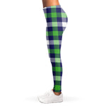 Green Blue And White Buffalo Plaid Print Women's Leggings