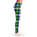 Green Blue And White Buffalo Plaid Print Women's Leggings