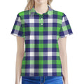 Green Blue And White Buffalo Plaid Print Women's Polo Shirt
