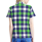 Green Blue And White Buffalo Plaid Print Women's Polo Shirt