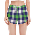Green Blue And White Buffalo Plaid Print Women's Split Running Shorts