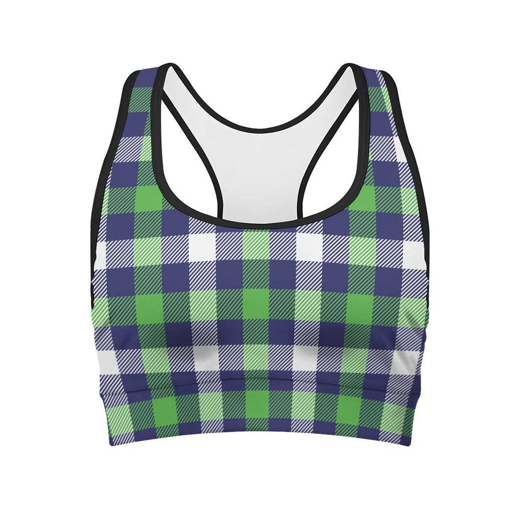 Green Blue And White Buffalo Plaid Print Women's Sports Bra