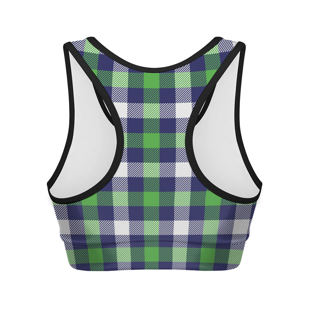 Green Blue And White Buffalo Plaid Print Women's Sports Bra