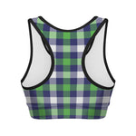 Green Blue And White Buffalo Plaid Print Women's Sports Bra