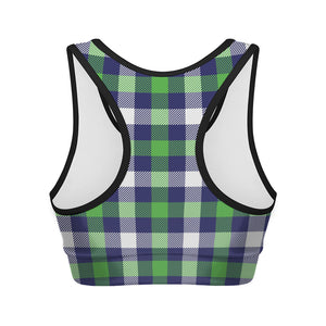 Green Blue And White Buffalo Plaid Print Women's Sports Bra