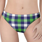 Green Blue And White Buffalo Plaid Print Women's Thong