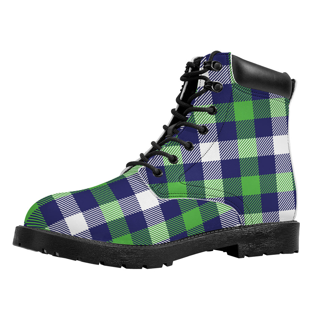 Green Blue And White Buffalo Plaid Print Work Boots