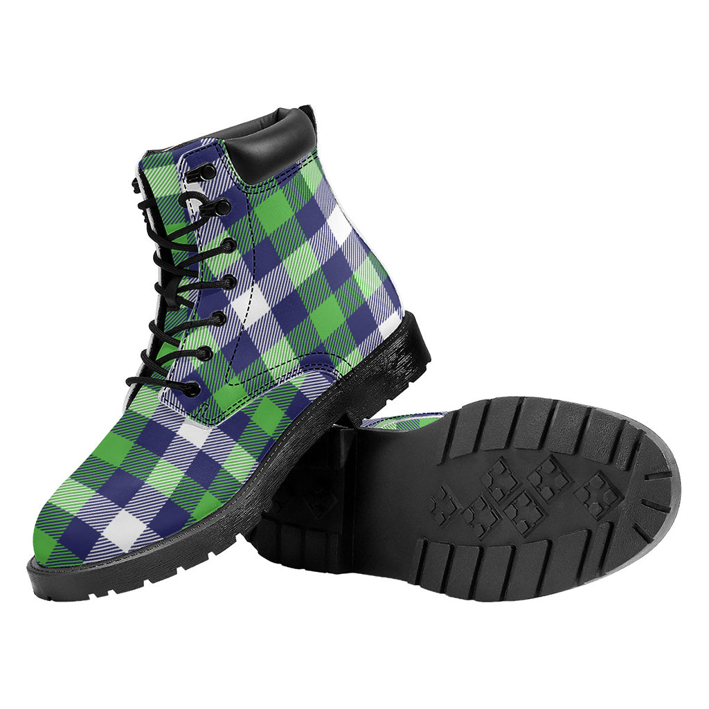 Green Blue And White Buffalo Plaid Print Work Boots