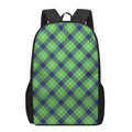 Green Blue And White Plaid Pattern Print 17 Inch Backpack