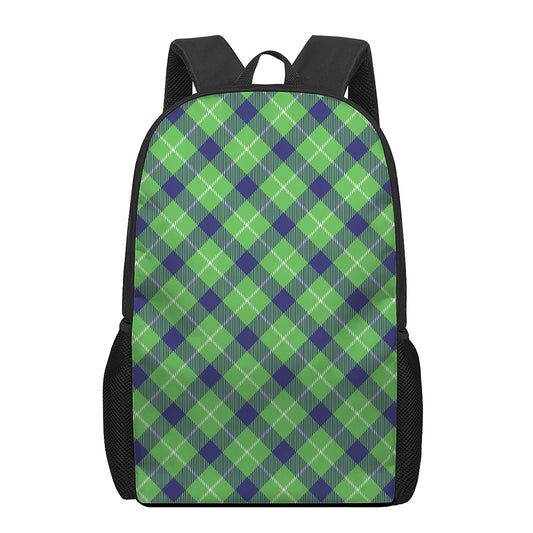 Green Blue And White Plaid Pattern Print 17 Inch Backpack