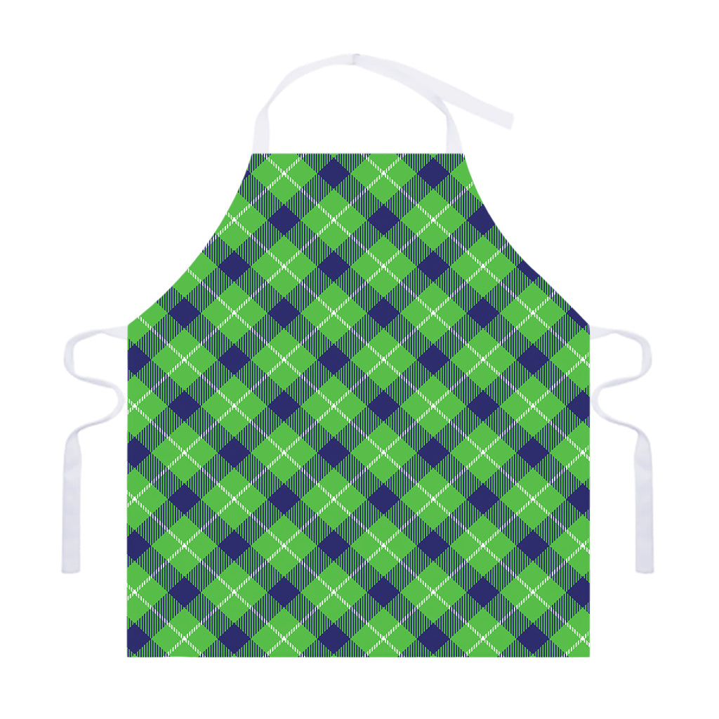 Green Blue And White Plaid Pattern Print Adjustable Apron