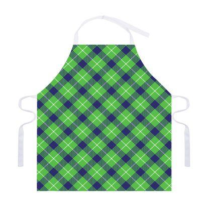 Green Blue And White Plaid Pattern Print Adjustable Apron