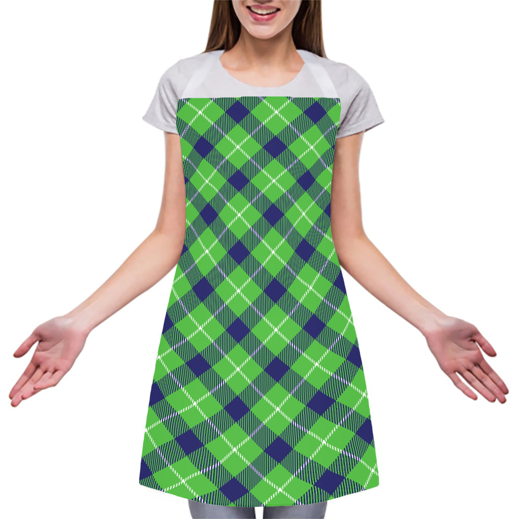 Green Blue And White Plaid Pattern Print Adjustable Apron