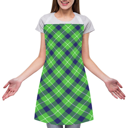 Green Blue And White Plaid Pattern Print Adjustable Apron
