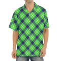 Green Blue And White Plaid Pattern Print Aloha Shirt