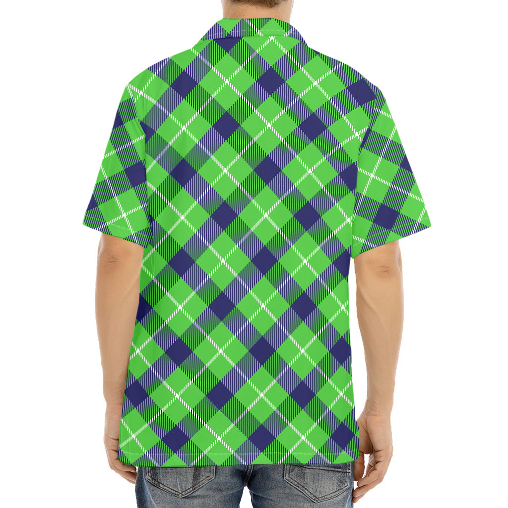 Green Blue And White Plaid Pattern Print Aloha Shirt
