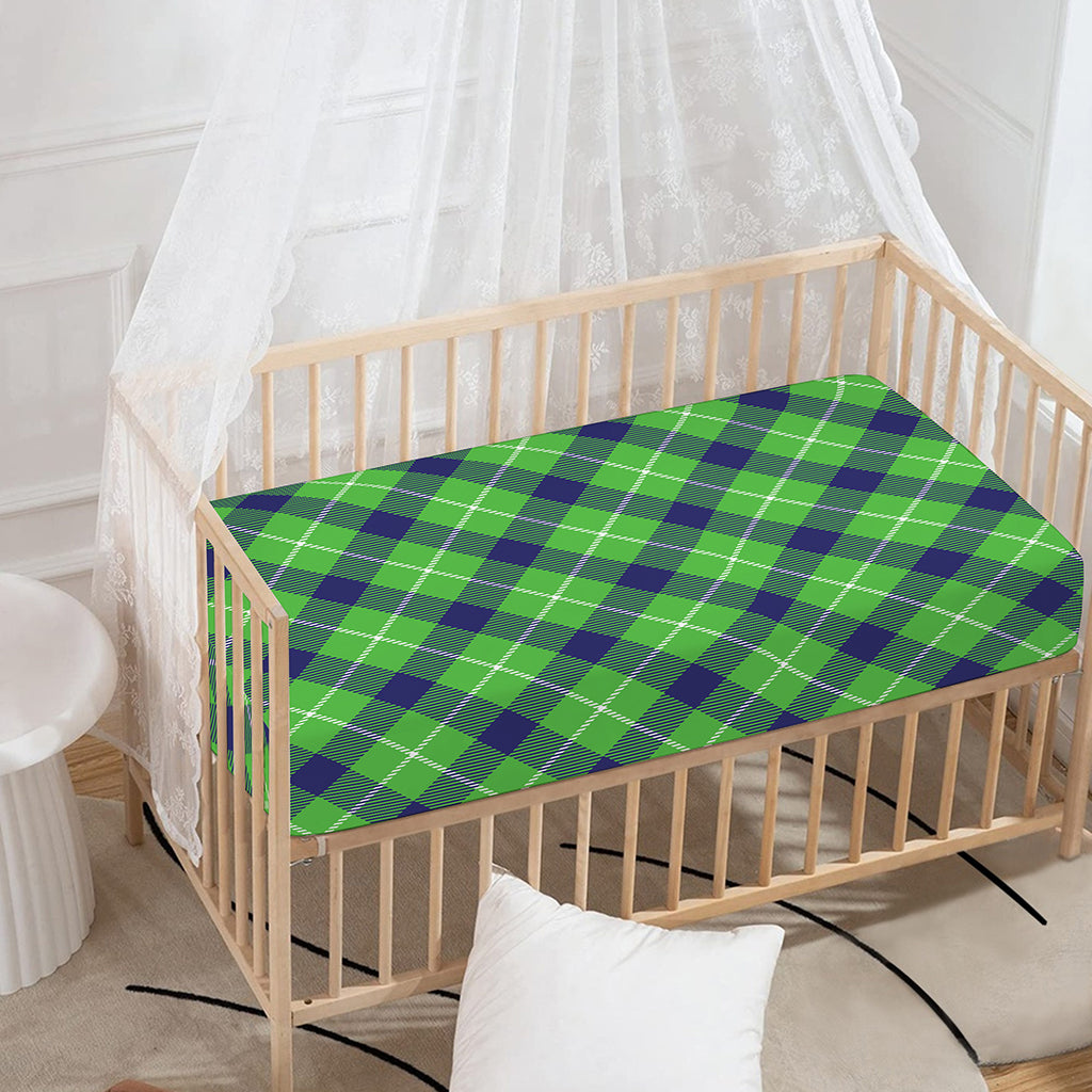 Green Blue And White Plaid Pattern Print Baby Crib Sheet