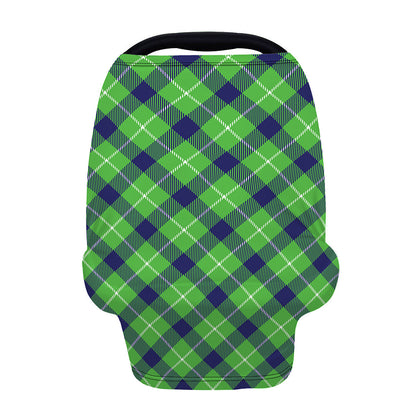 Green Blue And White Plaid Pattern Print Baby Seat Cover