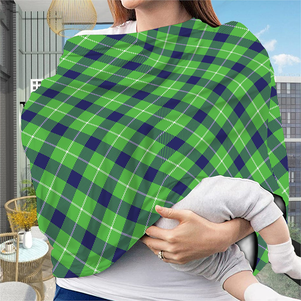 Green Blue And White Plaid Pattern Print Baby Seat Cover