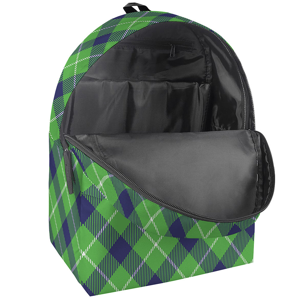 Green Blue And White Plaid Pattern Print Backpack