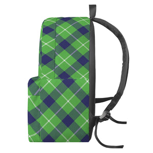 Green Blue And White Plaid Pattern Print Backpack