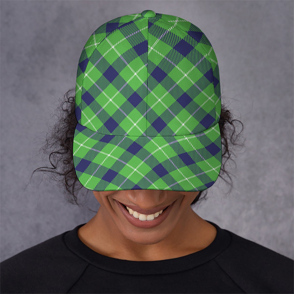 Green Blue And White Plaid Pattern Print Baseball Cap