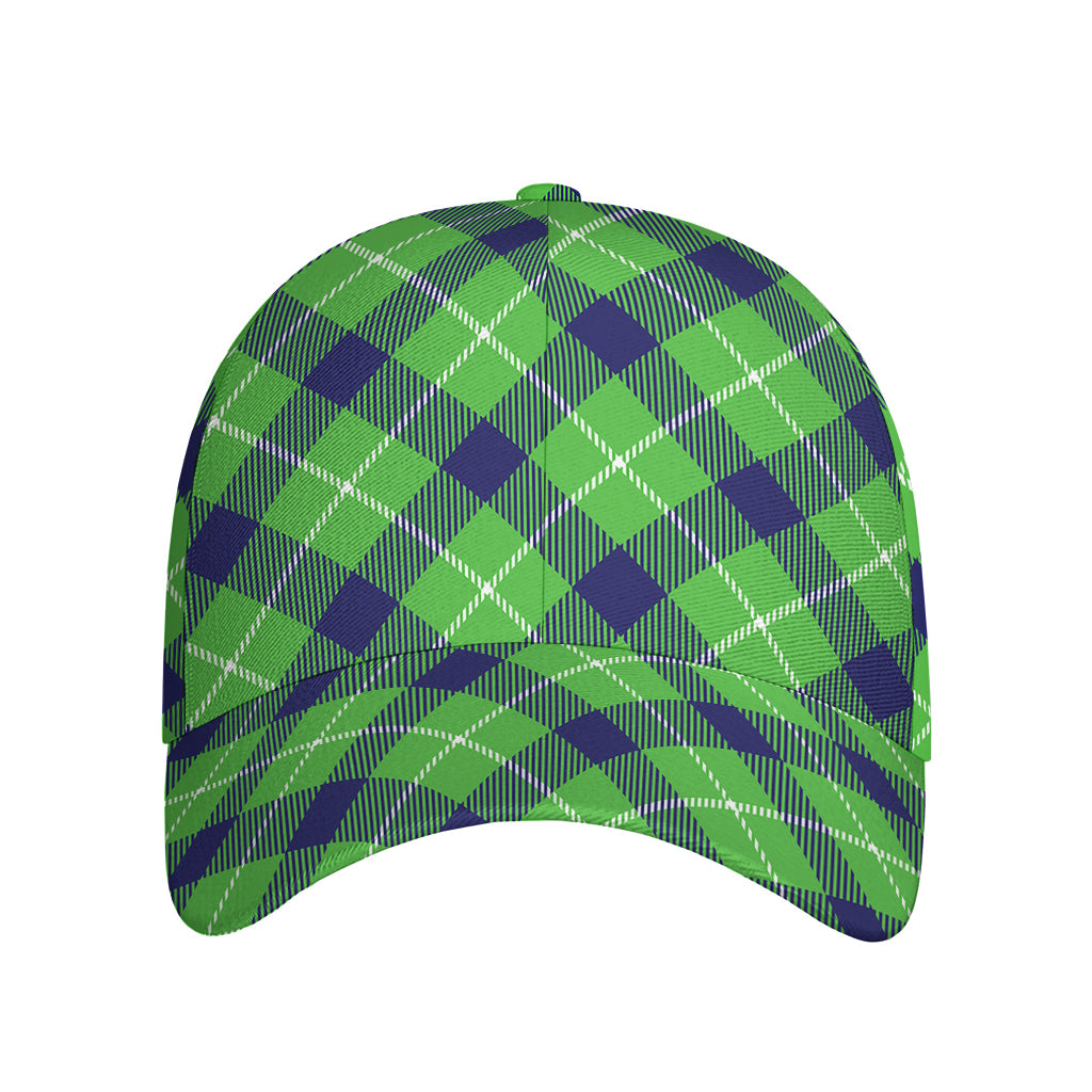 Green Blue And White Plaid Pattern Print Baseball Cap