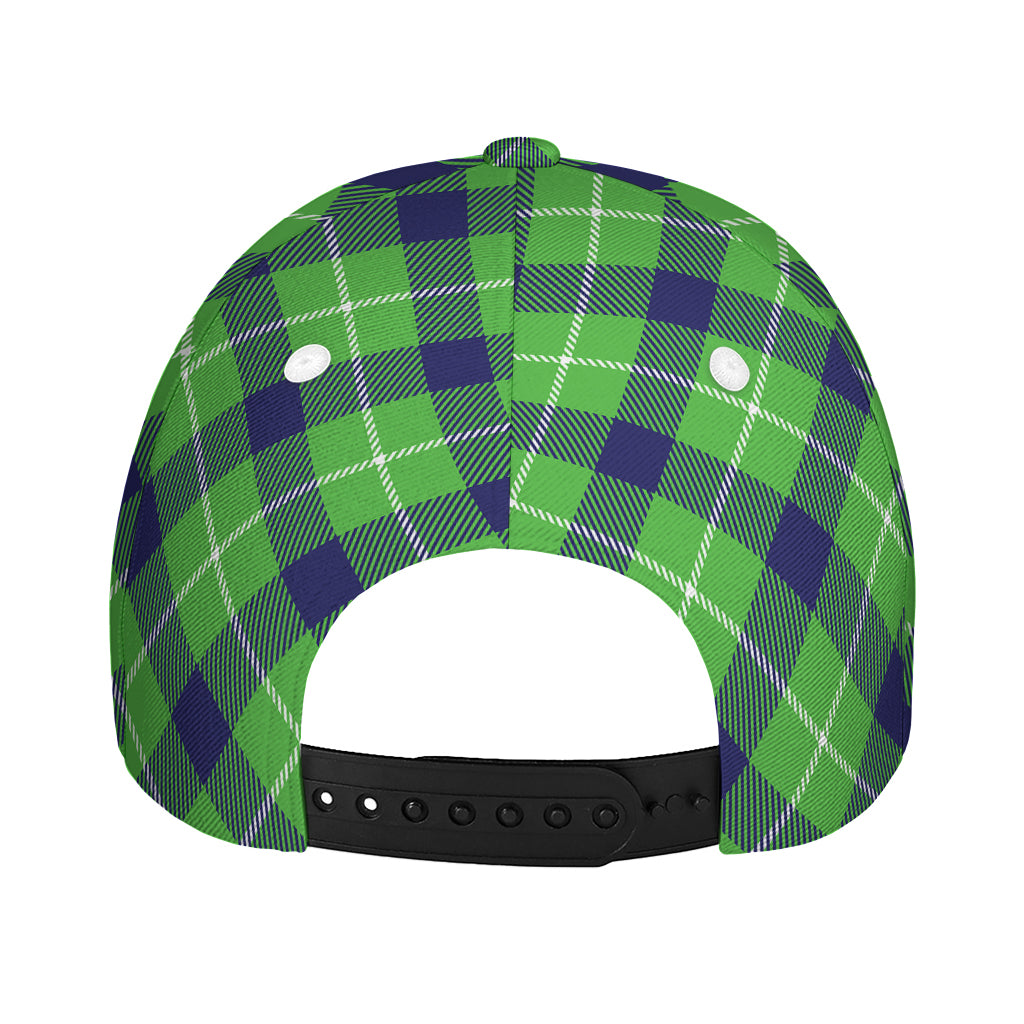 Green Blue And White Plaid Pattern Print Baseball Cap