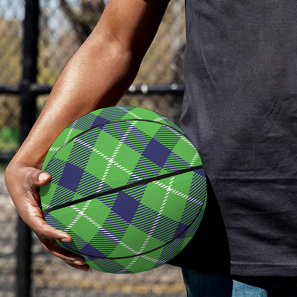 Green Blue And White Plaid Pattern Print Basketball