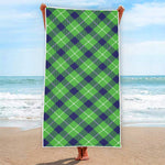 Green Blue And White Plaid Pattern Print Beach Towel