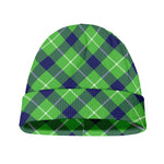 Green Blue And White Plaid Pattern Print Beanie