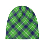 Green Blue And White Plaid Pattern Print Beanie
