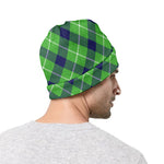 Green Blue And White Plaid Pattern Print Beanie
