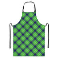 Green Blue And White Plaid Pattern Print Bib Apron With Pocket