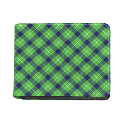 Green Blue And White Plaid Pattern Print Bifold Wallet