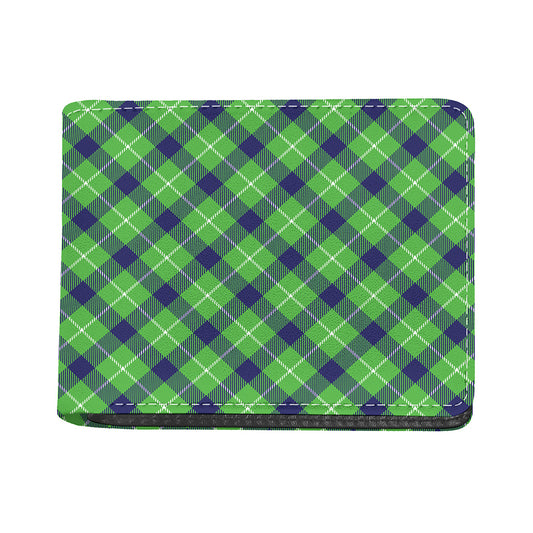 Green Blue And White Plaid Pattern Print Bifold Wallet